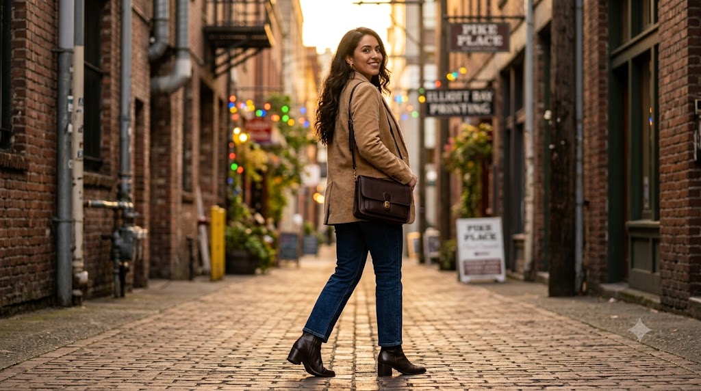 Tan Corduroy Oversized Blazer & Dark Indigo Denim